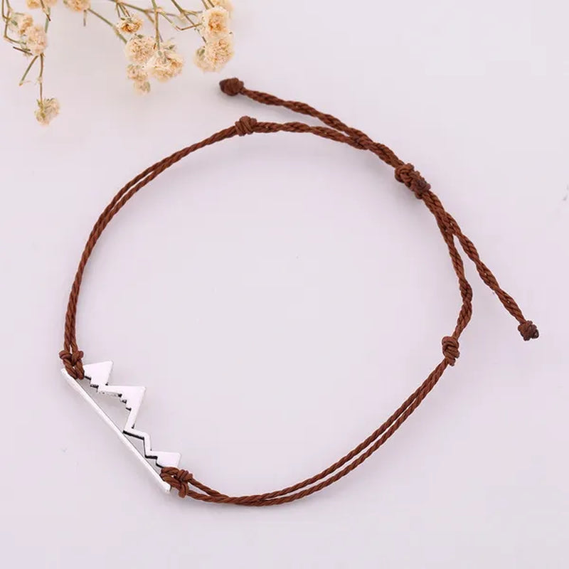 10pc/lot Silver Metal Mountain Charm 8 Color Cord Handmade Knot Women Simple Fashion Bracelet