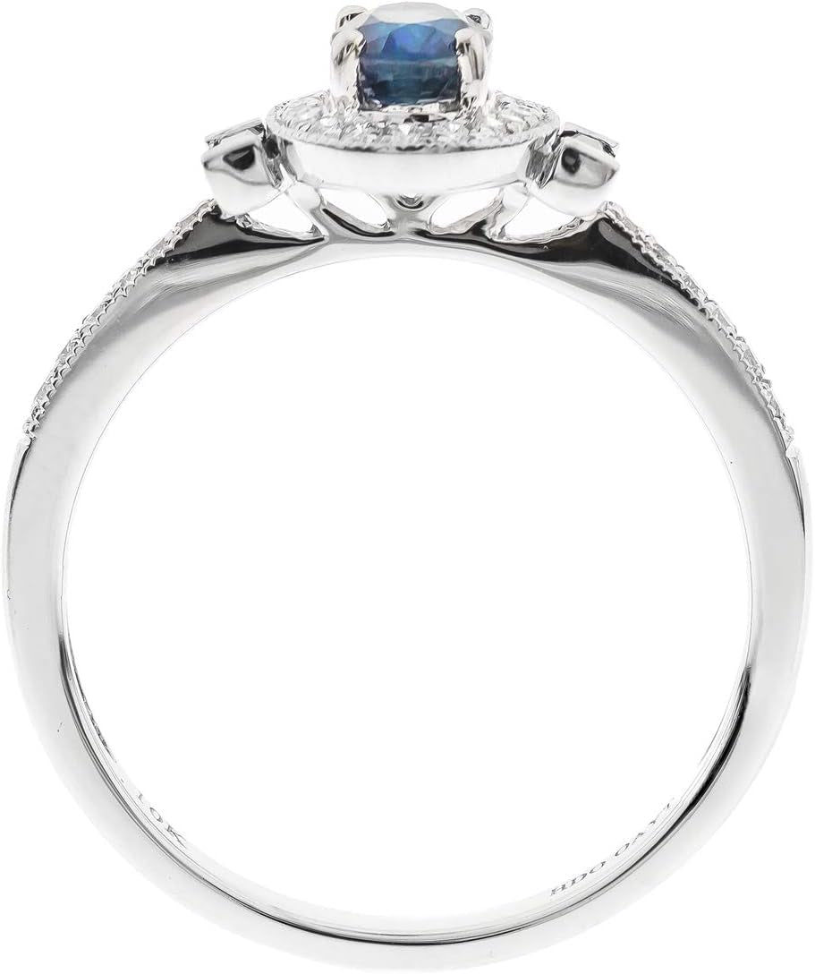 Gin and Grace 10K White Gold Genuine Blue Sapphire Ring with Diamonds for Women | Ethically, Authentically & Organically Sourced (Oval-Cut) Shaped Sapphire Hand-Crafted Jewelry for Her | Sapphire Ring for Women