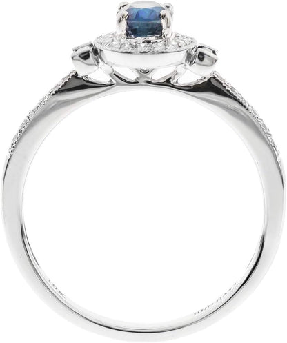 Gin and Grace 10K White Gold Genuine Blue Sapphire Ring with Diamonds for Women | Ethically, Authentically & Organically Sourced (Oval-Cut) Shaped Sapphire Hand-Crafted Jewelry for Her | Sapphire Ring for Women