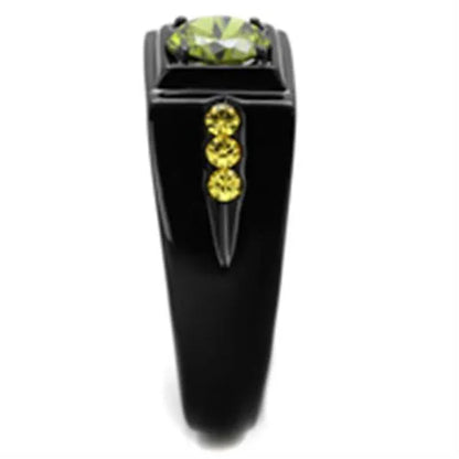 Men's 1 Ct Olivine Green Simulated Diamond Stainless Steel Black Ion Plated Ring