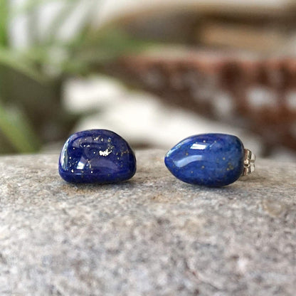 Handmade Lapis Lazuli Stud Earrings Sterling Silver, December & September Birthstone