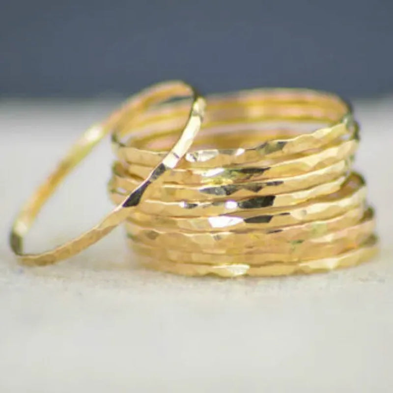 Stylish Ultra-Thin 925 Sterling Silver Stackable Rings 14K Hammer Rring Size 6-10