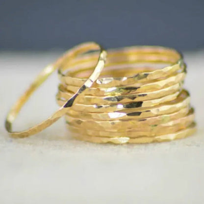 Stylish Ultra-Thin 925 Sterling Silver Stackable Rings 14K Hammer Rring Size 6-10