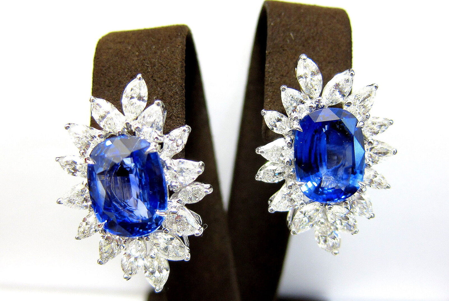 SAPPHIRE TWO OVAL SHAPE SET DIAMOND 18 MARQUISE AND 12 PEAR SHAPE EARRING