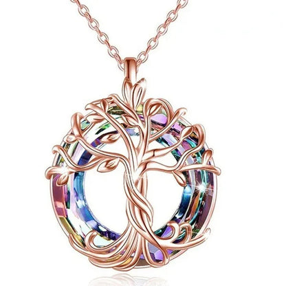 Exquisite Fashion Women'S Life Tree Necklace round Crystal Pendant Engagement Ne