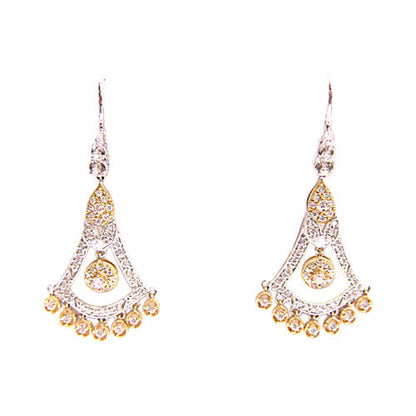 ROUND BRILLIANT CUT DIAMONDS SET IN TWO-TONE GOLD DANGLE