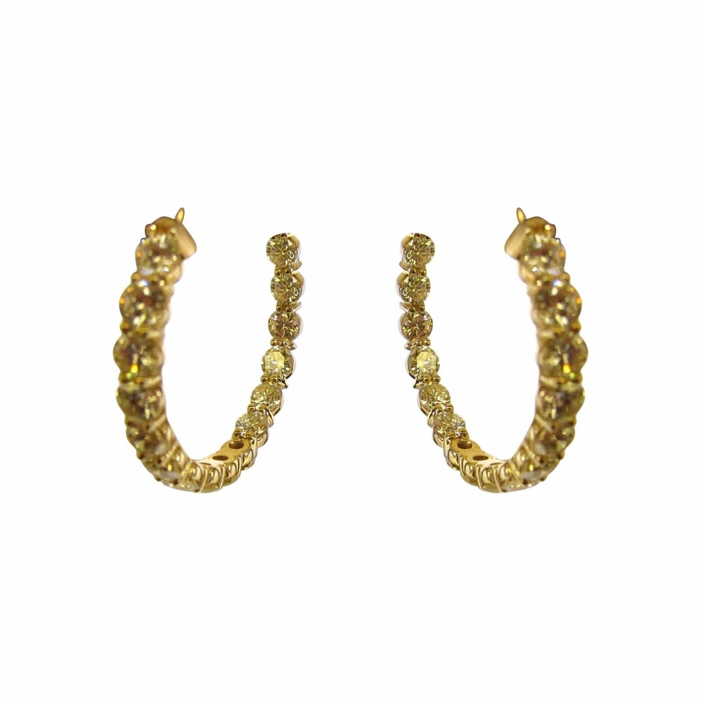 DIAMOND HOOP EARRING ROUND BRILLIANT INSIDE OUTSIDE SET DIAMOND EARRING