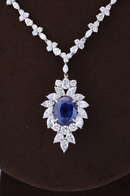 Certified 11.49 carat Vivid Blue Ceylon Sapphire set with 22.70 diamond necklace