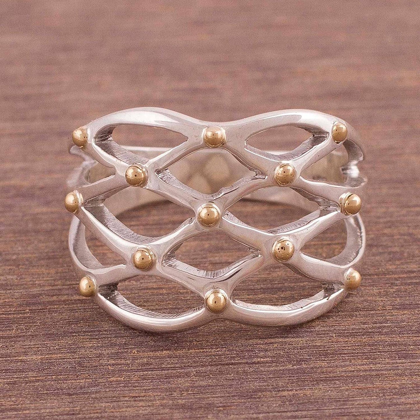 18K Gold Plated .925 Sterling Silver Cocktail Ring, Webbed Love'