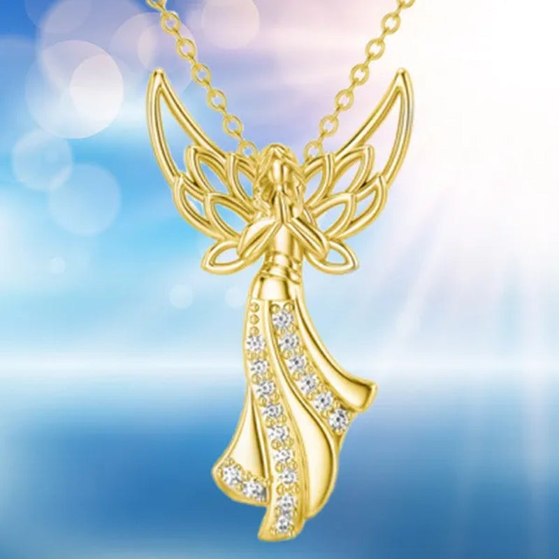 Exquisite Fashion Creative Women Angel Wings Diamond Necklace Holy Faith Angel P