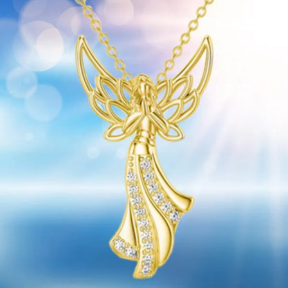Exquisite Fashion Creative Women Angel Wings Diamond Necklace Holy Faith Angel P