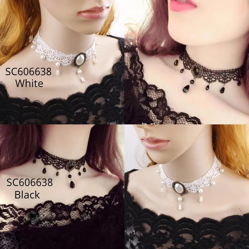 White Lace Necklace Chokers Black Collares Vintage Style Female Gothic Wedding R