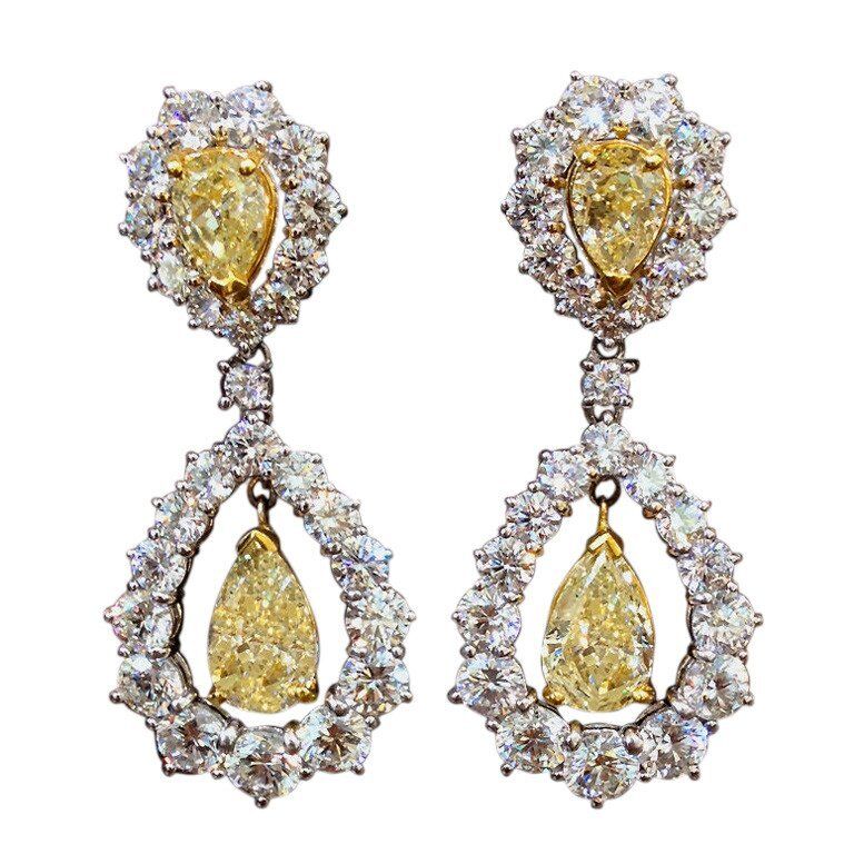 ADORABLE CERTIFIED FANCY YELLOW DIAMOND DANGLE NATURAL PEAR SHAPE DIAMOND