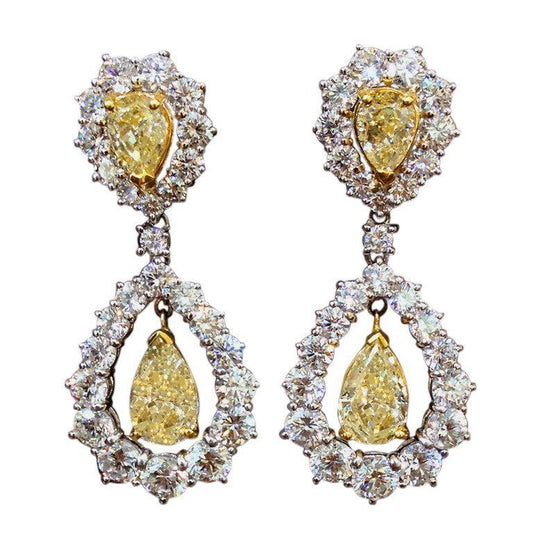 ADORABLE CERTIFIED FANCY YELLOW DIAMOND DANGLE NATURAL PEAR SHAPE DIAMOND