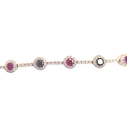 WOMEN ROUND SHAPE 7 PINK SAPPHIRE WITH 6 BLACK DIAMOND WHITE DIAMOND BRACELET