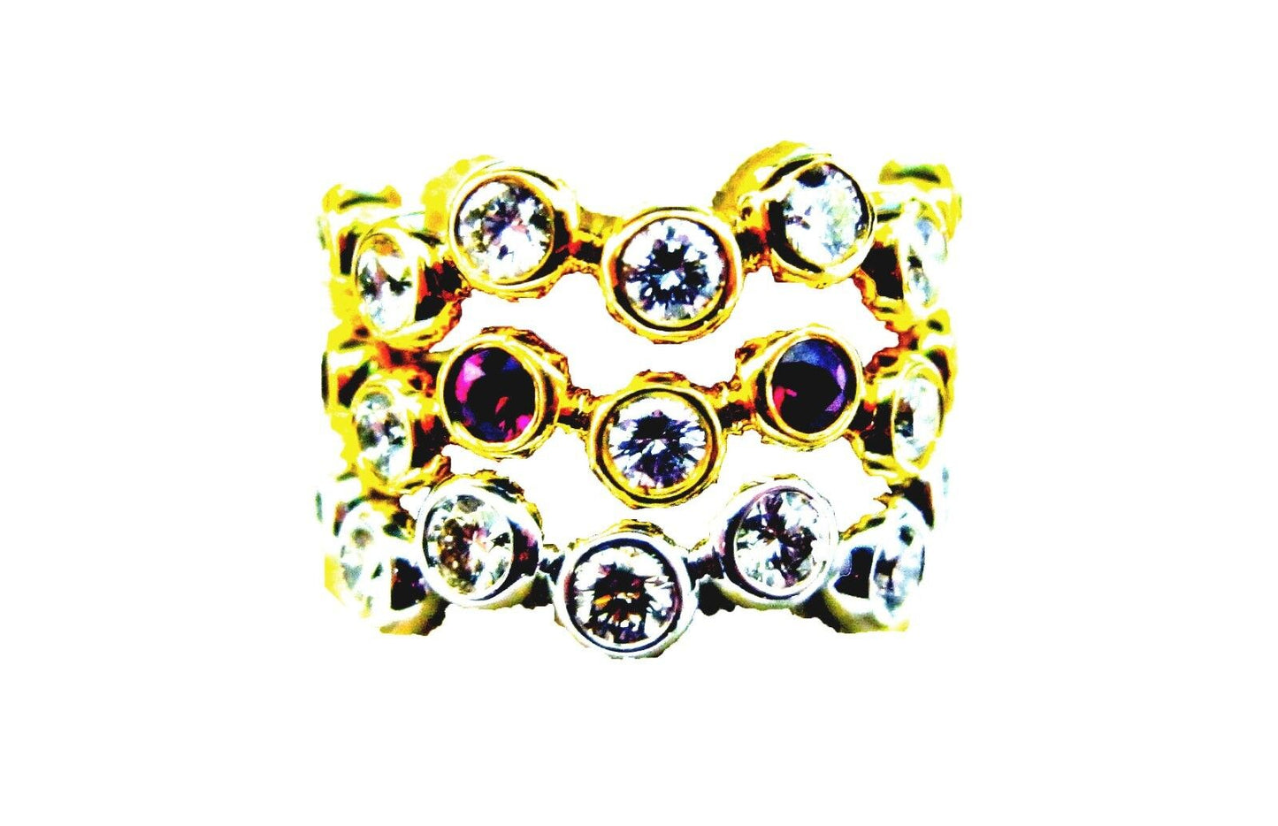 RUBY AND DIAMOND TWO YELLOW GOLD ONE WHITE GOLD ROUND