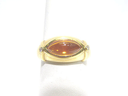 CITRINE TAPERED OVAL SHAPE CABOCHON DIAMOND ROUND BRILLIANT SHAPE