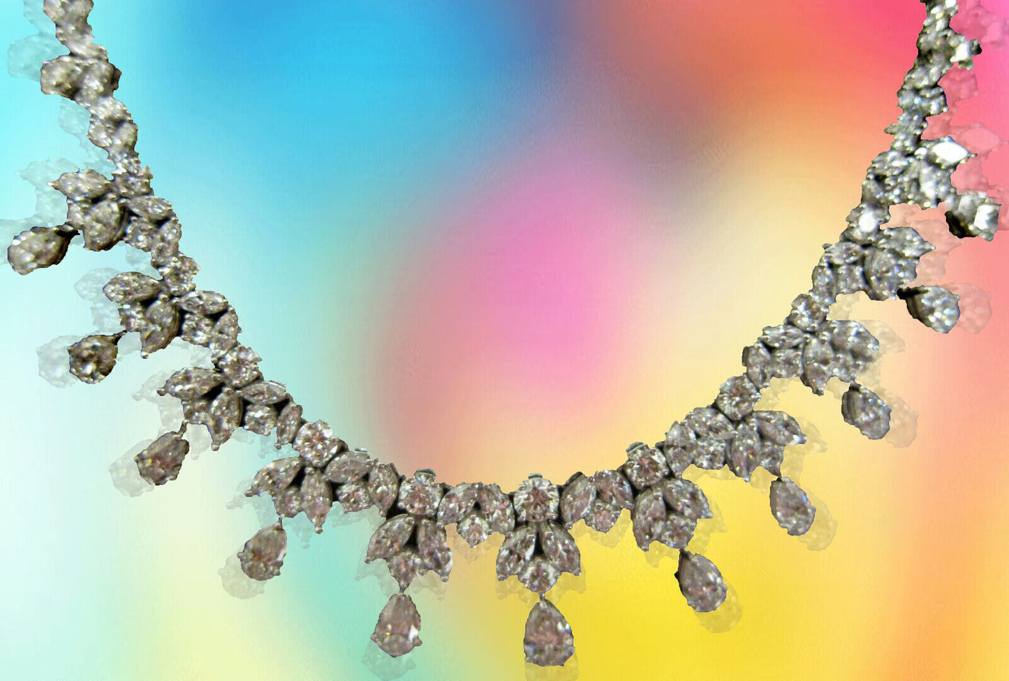 GRACEFUL PEAR 11 DROP DIAMOND SET ROUND BRILLIANT MARQUISE SHAPE DANGLE DIAMOND