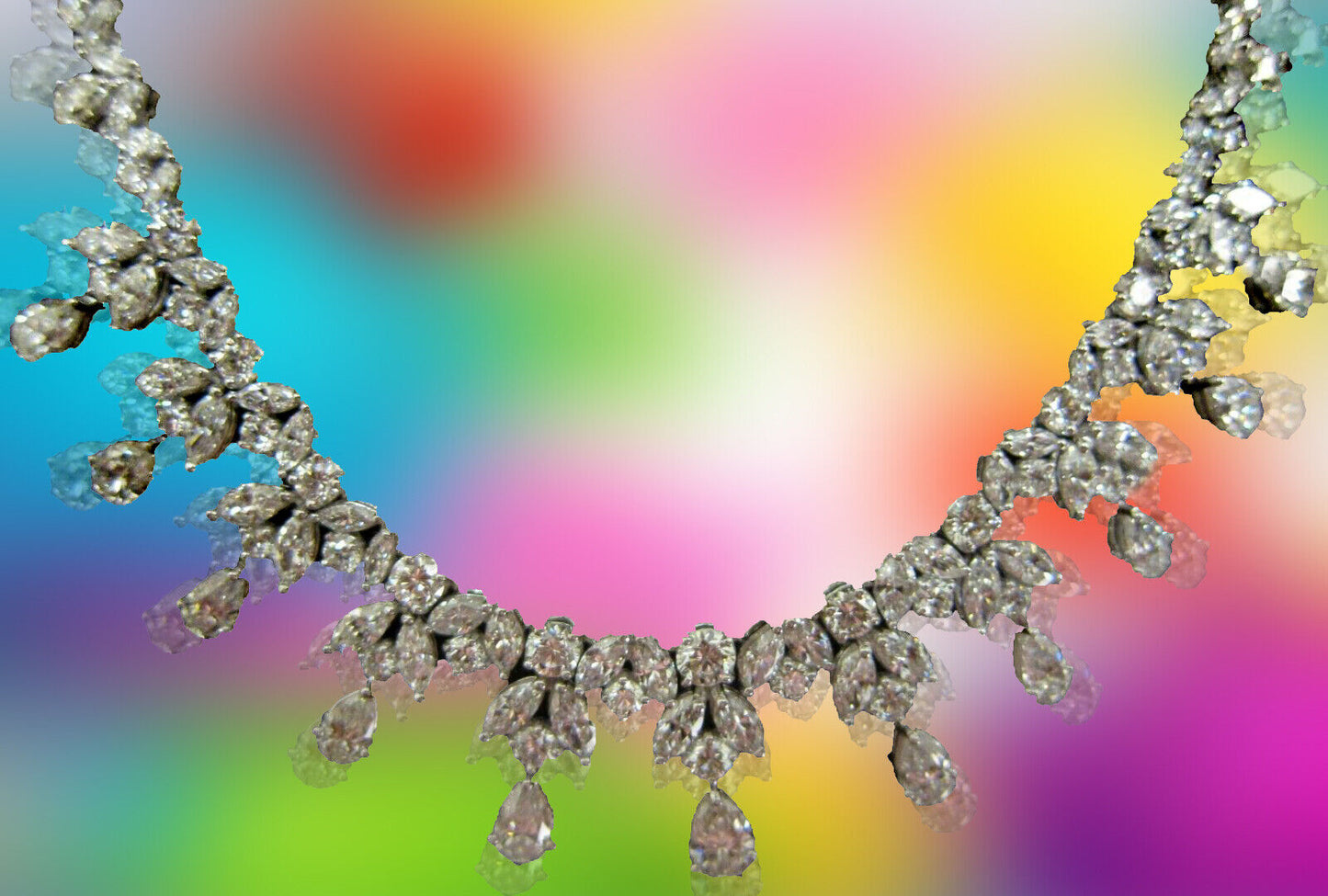 GRACEFUL PEAR 11 DROP DIAMOND SET ROUND BRILLIANT MARQUISE SHAPE DANGLE DIAMOND
