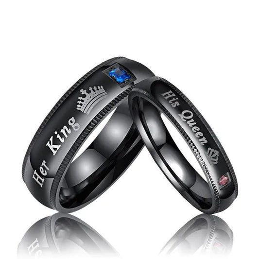 His Queen and Her King Stainless Steel Couple Ring Engagement Wedding Ring for L