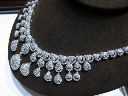 DIAMOND ROUND BRILLIANT SHAPE SET NECKLACE DANGLE DROP STYLE DIAMOND NECKLACE