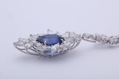 Certified 11.49 carat Vivid Blue Ceylon Sapphire set with 22.70 diamond necklace