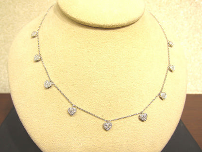 .50 CT DIAMOND HEART NECKLACE NINE HANGING HEART CHAIN NECKLACE DANGLE 14 K GOLD