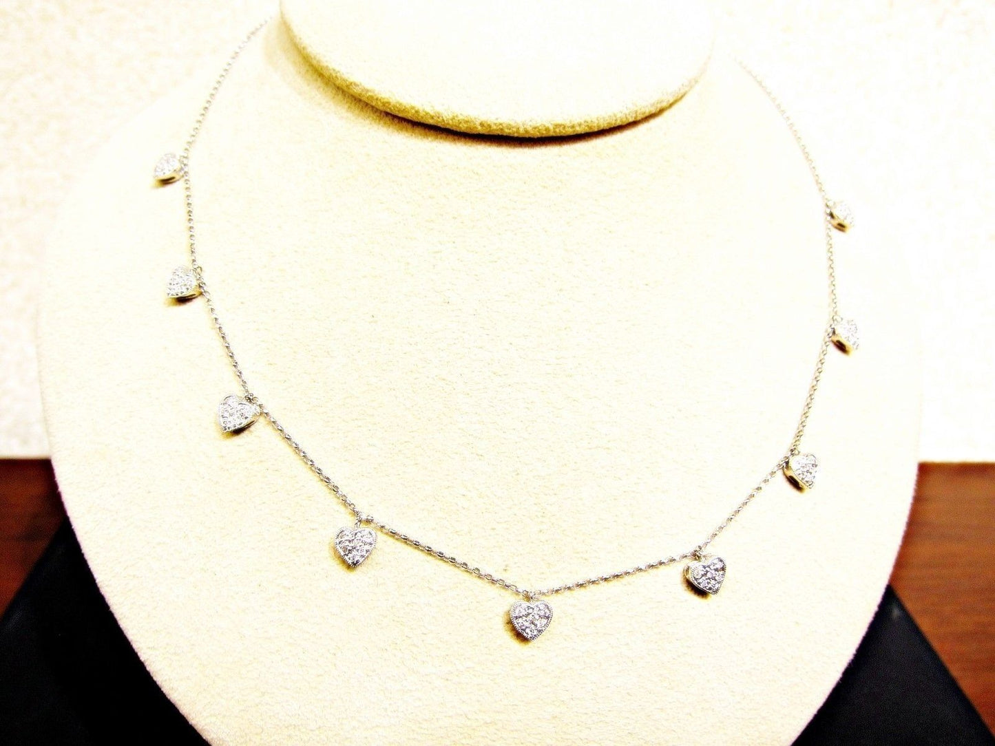 .50 CT DIAMOND HEART NECKLACE NINE HANGING HEART CHAIN NECKLACE DANGLE 14 K GOLD