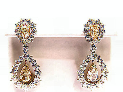 ADORABLE CERTIFIED FANCY YELLOW DIAMOND DANGLE NATURAL PEAR SHAPE DIAMOND