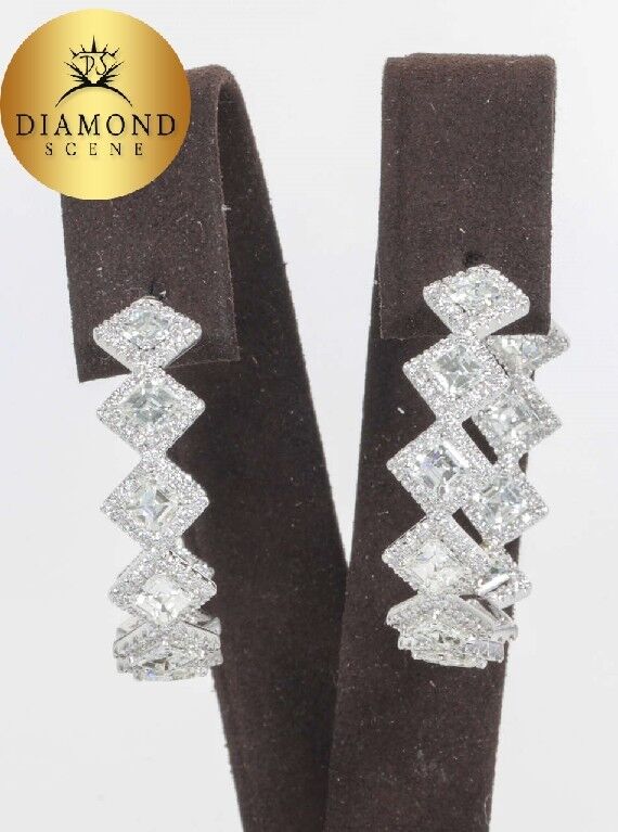 Unique Asscher Cut Diamond Hoop Earrings