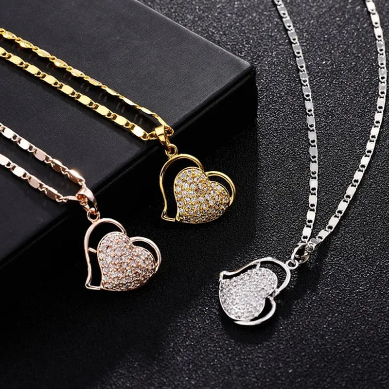 Classic Necklaces For Women Lovely Double Heart Necklace Vintage Rose Gold Necklace Diamond Women Necklace Valentine'S Day Gift For Women