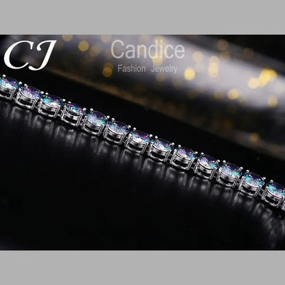CANDICE Silver Plated Micro Pave Round Rainbow Crystal Stone Women Tennis Bracelet for Evening Party Jewelry