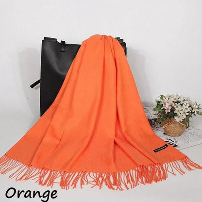 Women Cashmere Wool Scarf Wraps Warm Blanket Scarves Women Solid Color Cashmere Scarves with Tassel