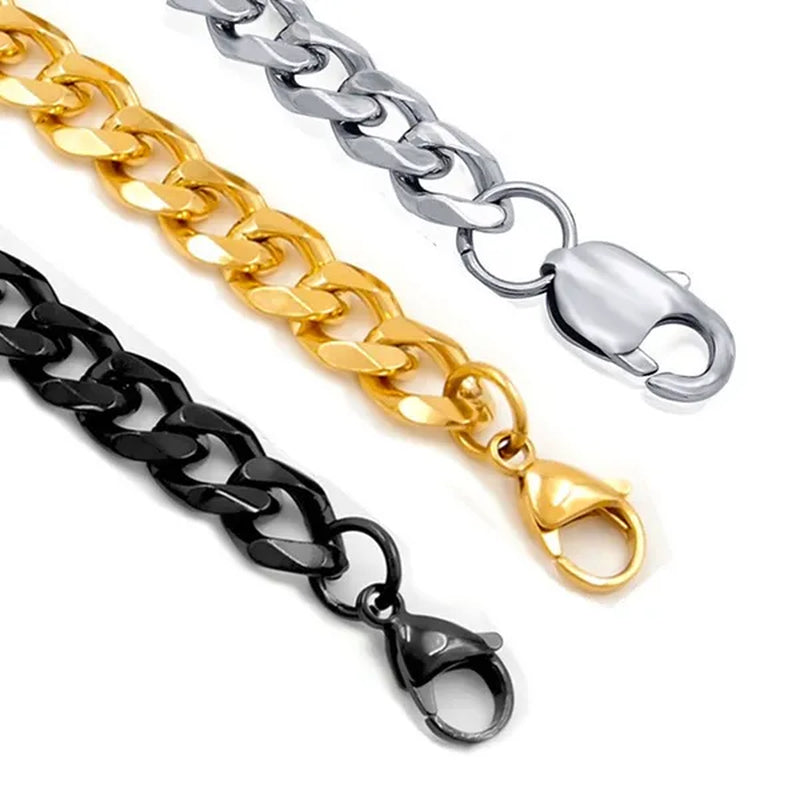 9mm Mens Boys New Fashion Silver/Gold/Black Stainless Steel Curb Chain Necklace Jewelry Wholesale 20-40" (51-102 cm)