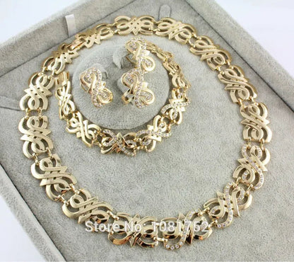 Hot Gold Plated Crystal Charming Necklace Fashion Romantic Wedding Necklace Earrings Bracelet Ring Jewelry Sets