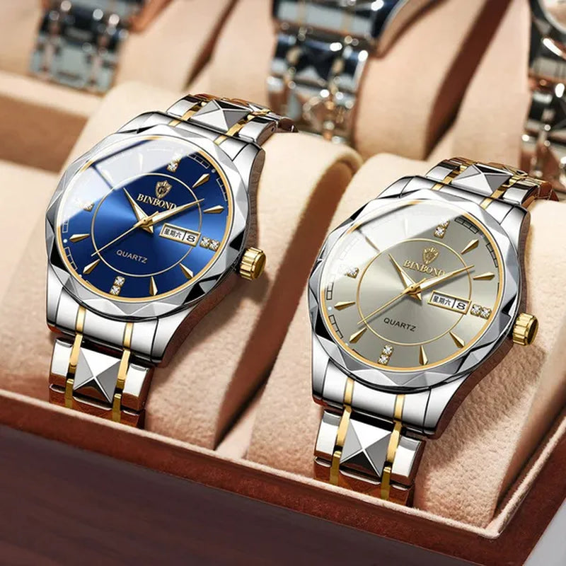 BINBOND Men's Fashion Quartz Watches Ultra Thin Diamond Stainless Steel Watch Waterproof Luminous Wrist Watch
