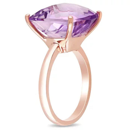 Pink Amethyst Checkerboard Cocktail Ring in 14K Rose Gold