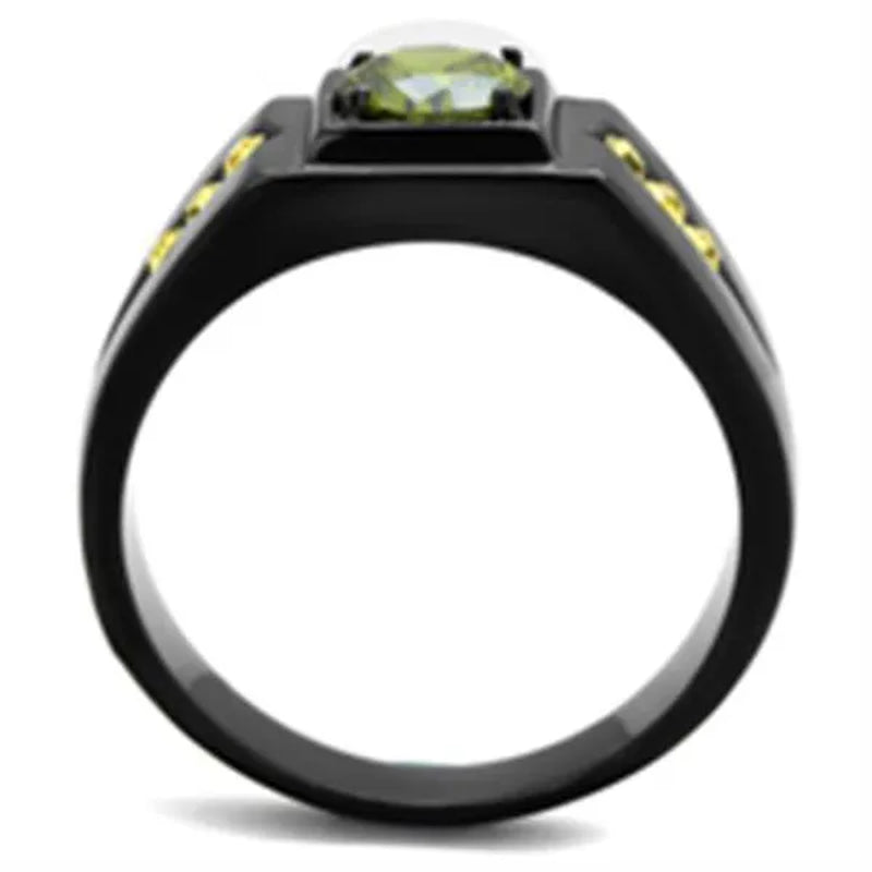 Men's 1 Ct Olivine Green Simulated Diamond Stainless Steel Black Ion Plated Ring