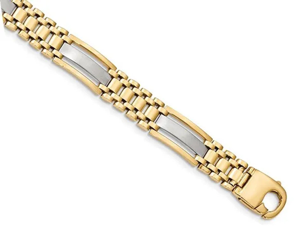 Men'S Two Tone 14K White and Yellow Gold Link Bracelet in Polished 14K Yellow Gold (8.75 Inches)