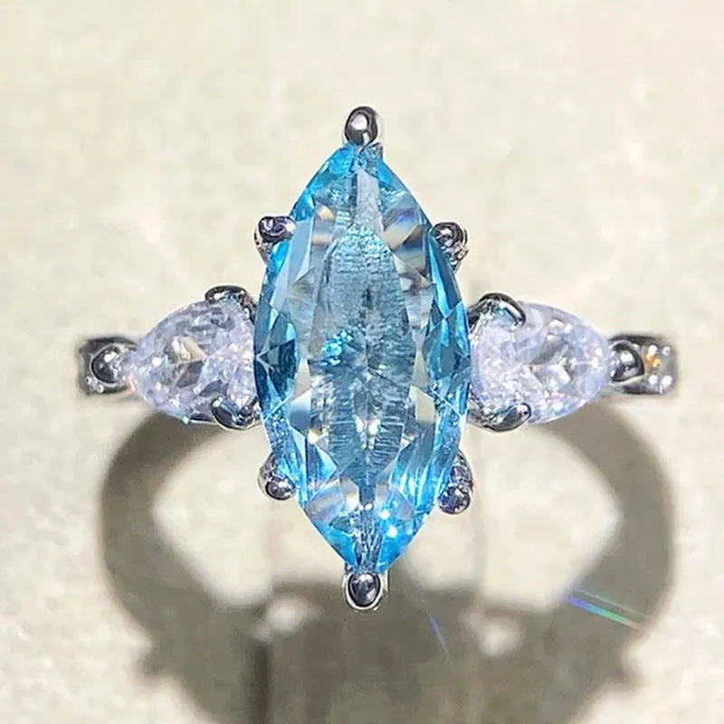 Exquisite Marquise Cut Sea Blue Sapphire 925 Sterling Silver Aquamarine Gemstone Rings for Women Bridal Wedding Ring Jewelry