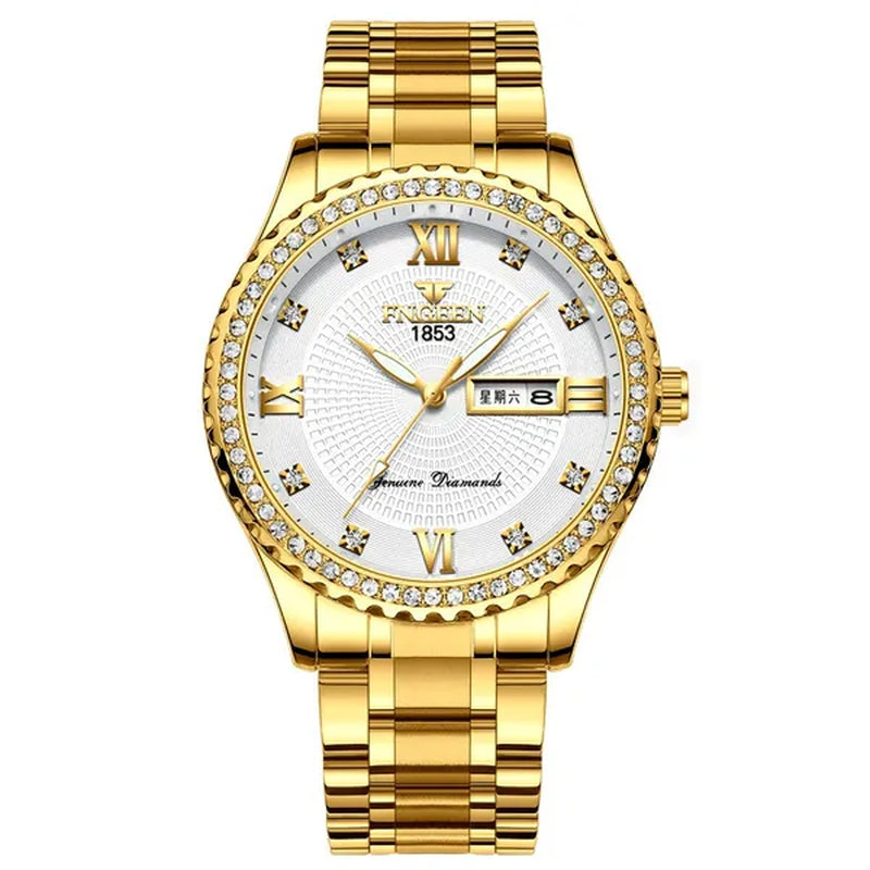Men Watch, 30M Waterproof Stainless Steel Wrist Watches, Business Dress Casual Analog Quartz Diamond Watch, Classic Luxury Chronograph Wristwatches for Men