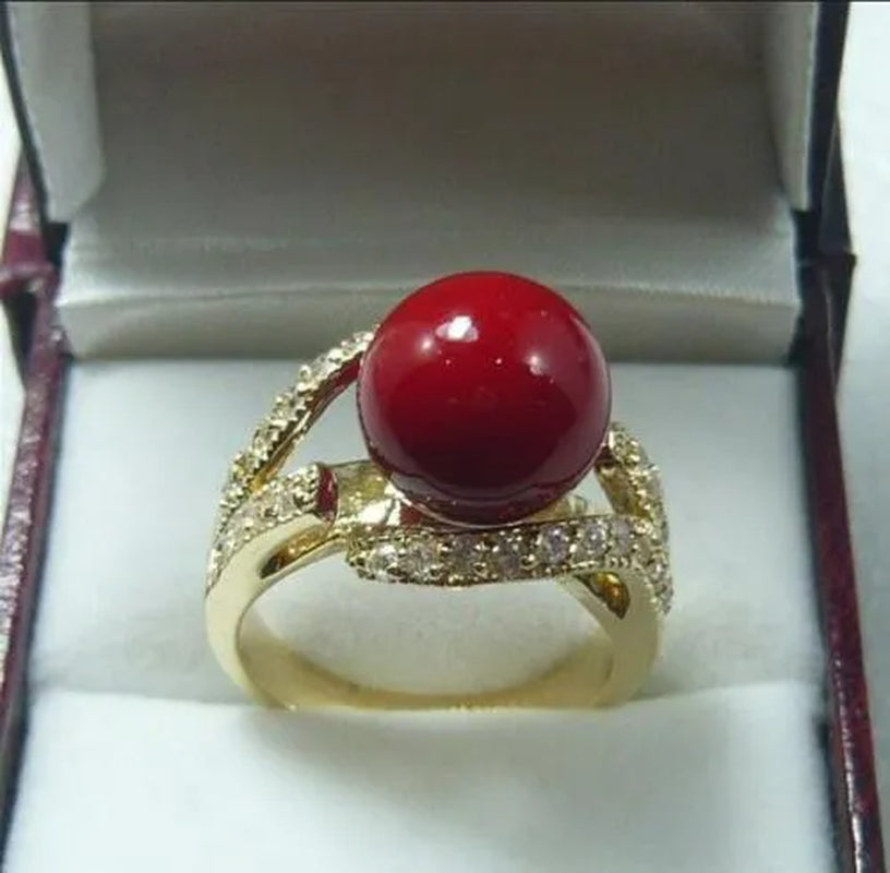 Fashion Women's 12mm South Sea Shell Pearl Jewelry Ring Size 6 7 8 9 k04
