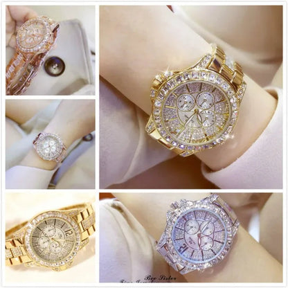 Lady Dress Watch Luxury Austrian Crystals Watch Rose Gold Shinning Diamond Rhinestone Fashion Bracelet Montre Femme