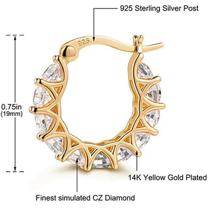 Gold Plated Earrings Silver Color Post Zircon Party Engagement Hoop Earrings for Women Elegant Gift
