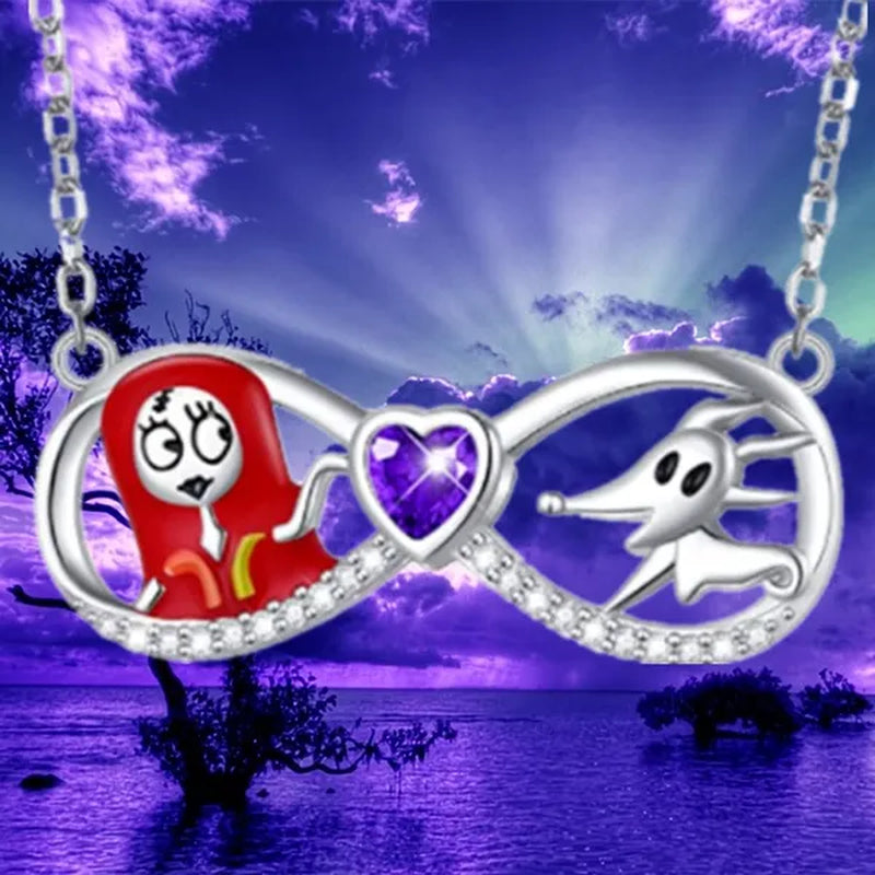 Fashion Creative Women'S Infinite Heart Diamond Necklace Cartoon Ghost Diamond Pendant Engagement Necklaces for Women Jewelry Accessories Birthday Anniversary Gift