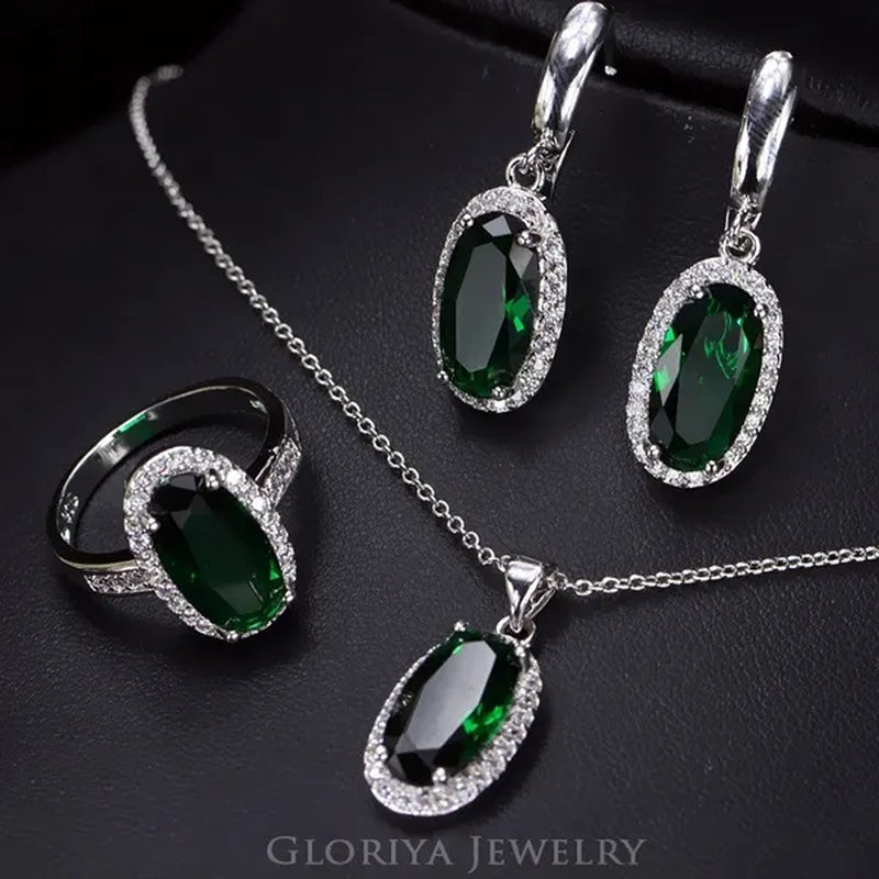 Gloriya Wedding/Bride Noble Jewelry High Quality Silver Plated Women's/Girl's Red AAA Cubic Zirconia Rings Chain Necklace Earrings Wedding Jewelry Sets Christmas Gifts