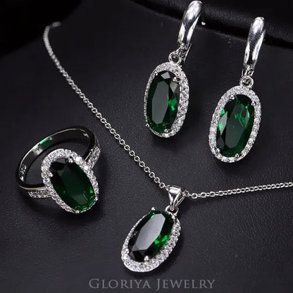 Gloriya Wedding/Bride Noble Jewelry High Quality Silver Plated Women's/Girl's Red AAA Cubic Zirconia Rings Chain Necklace Earrings Wedding Jewelry Sets Christmas Gifts