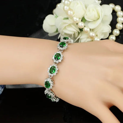 GLORIYA Summer New Bracelets Bangles for Women Red Cubic Zirconia Stone 925 Sterling Silver Plated Fashion Style Jewelry（Size :18 cm）