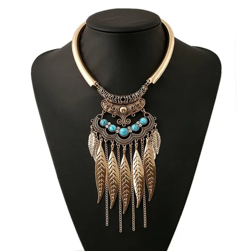 Bohemian Gypsy Ethnic Choker Collar Vintage Leaf Tassel  Maxi Statement Pendant Necklace Jewelry