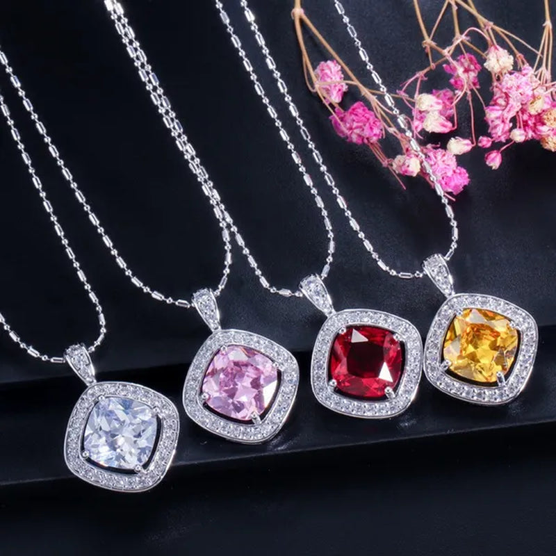 CANDICE Brand Design Luxury Wedding Jewelry Sets Sterling Silver Plated Necklace Earrings Set Inlay Big Pink Princess Crystal For Birdesmaid